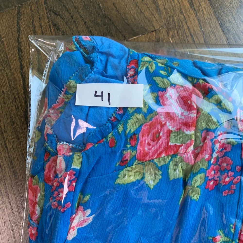 Abercrombie & Fitch Blue Floral Ruffle Tiered Mini Dress Cottagecore Small - Picture 13 of 13